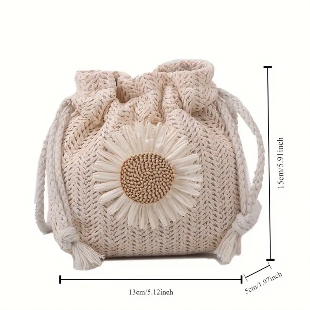 Boho Stylish And Convenient Woven Shoulder Bag With Flower Decoration Khaki - Picture 10 of 10